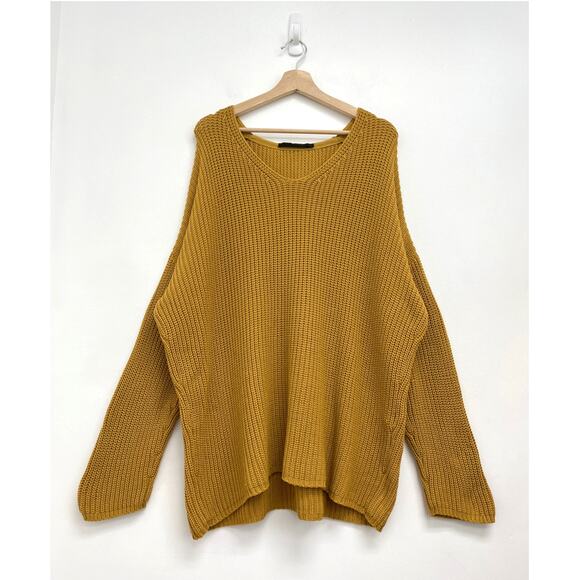 Jenni Kayne Organic Cotton Cabin V-Neck Relaxed Sweater Mustard REPAIRED - XL - Picture 15 of 16